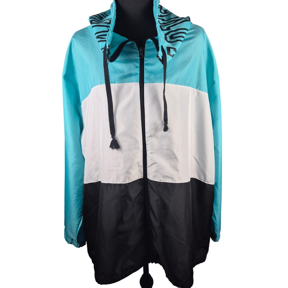Bobbie Brooks 2XL Windbreaker Jacket Teal Colorblock Hooded Zip